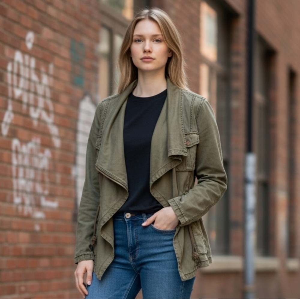 Max Jeans Y2K Distressed Olive Utility Jacket